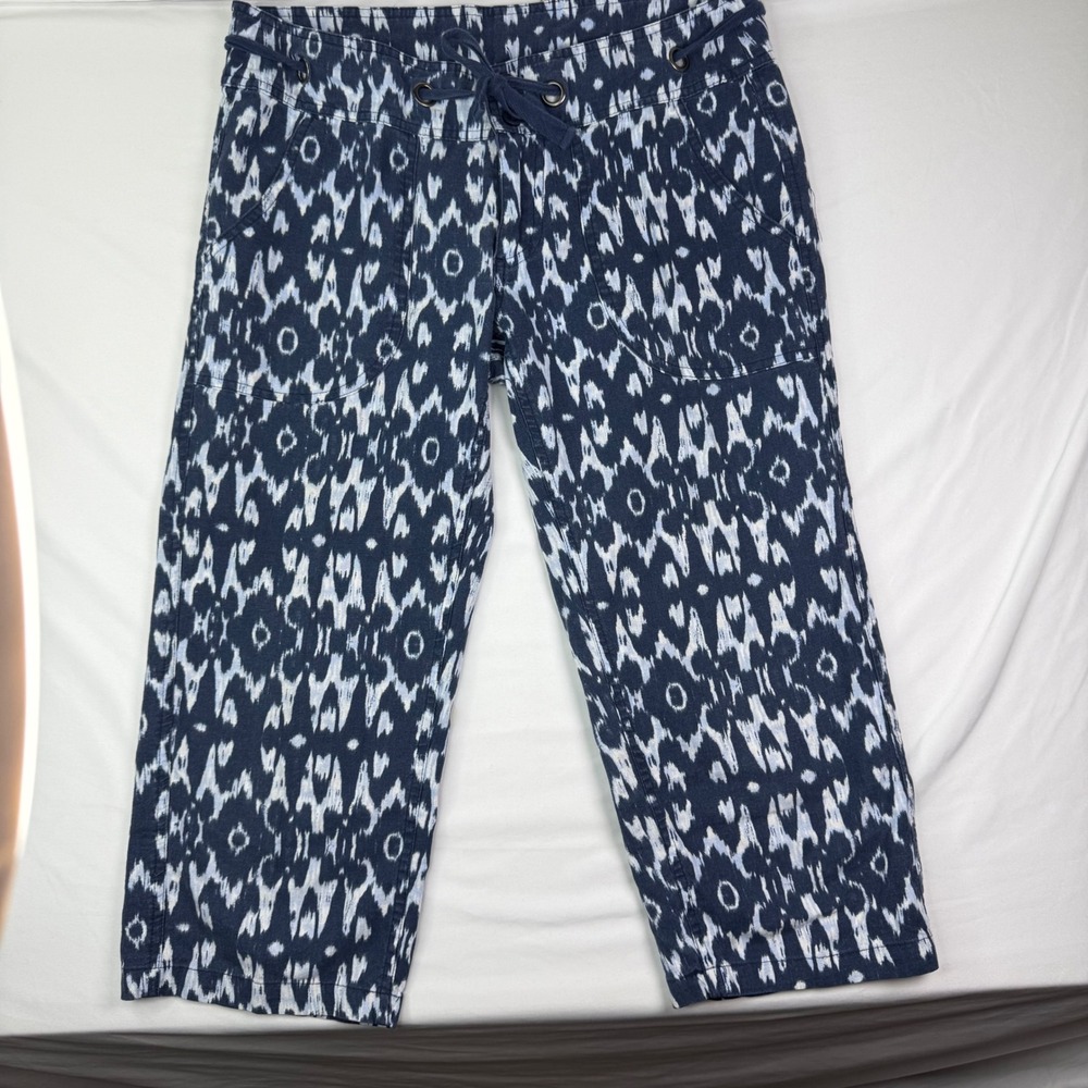 Freedom Trail by Kyodan Womens Navy Ikat Linen Blend Cropped Pants Size S